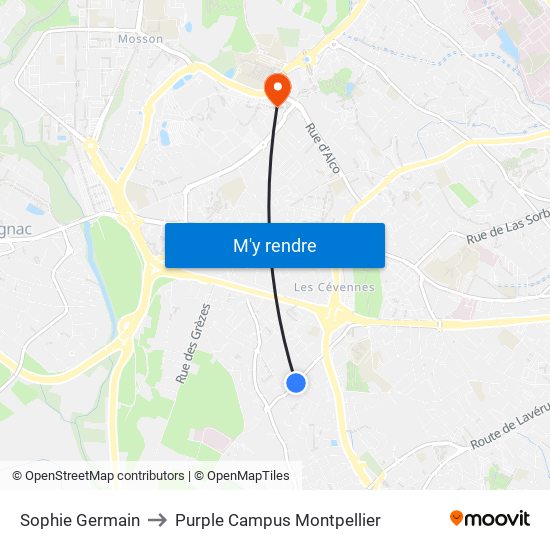 Sophie Germain to Purple Campus Montpellier map