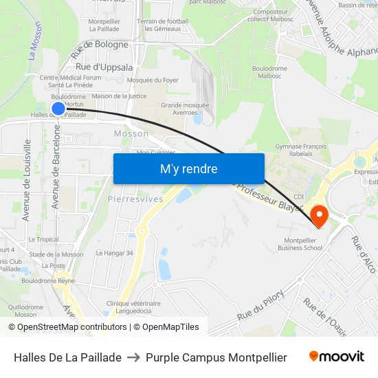 Halles De La Paillade to Purple Campus Montpellier map