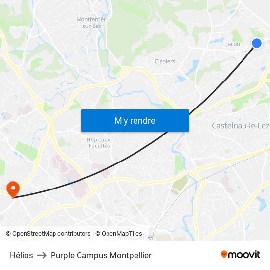 Hélios to Purple Campus Montpellier map