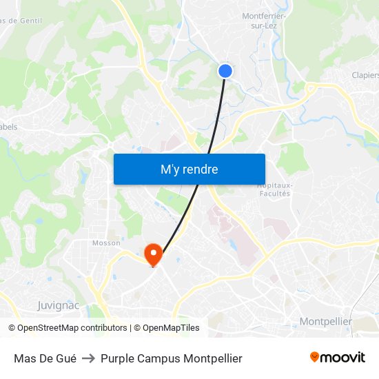 Mas De Gué to Purple Campus Montpellier map