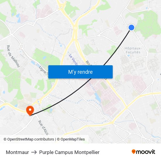 Montmaur to Purple Campus Montpellier map