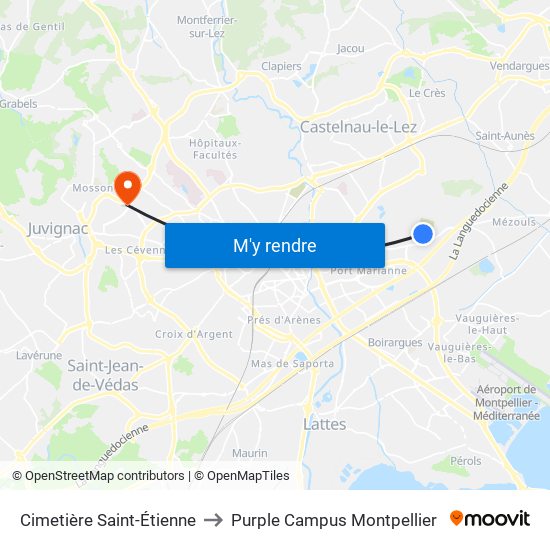 Cimetière Saint-Étienne to Purple Campus Montpellier map