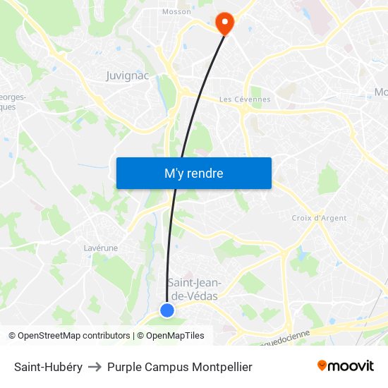 Saint-Hubéry to Purple Campus Montpellier map