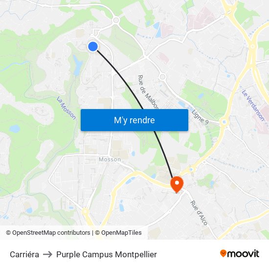 Carriéra to Purple Campus Montpellier map