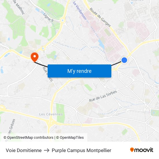 Voie Domitienne to Purple Campus Montpellier map