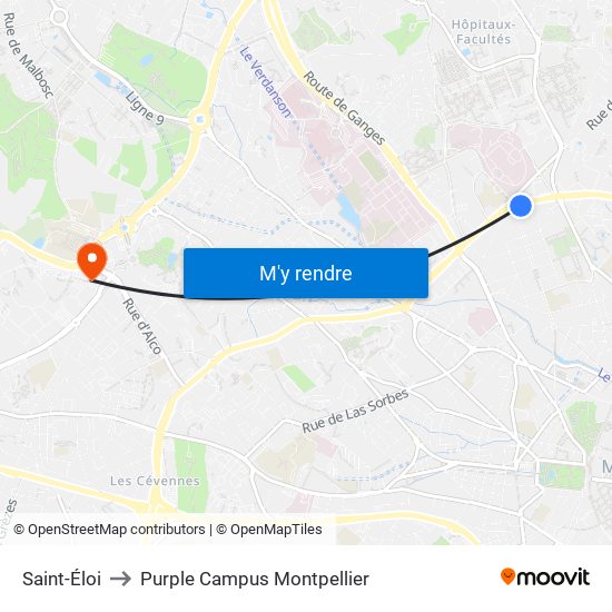 Saint-Éloi to Purple Campus Montpellier map