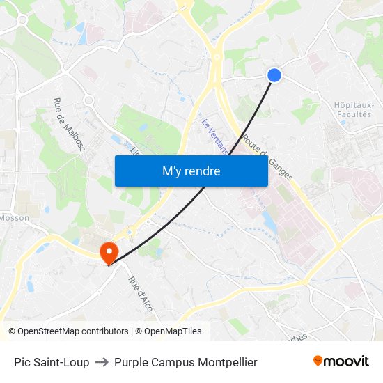 Pic Saint-Loup to Purple Campus Montpellier map