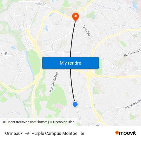 Ormeaux to Purple Campus Montpellier map