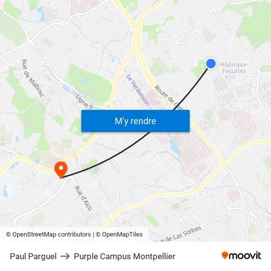 Paul Parguel to Purple Campus Montpellier map