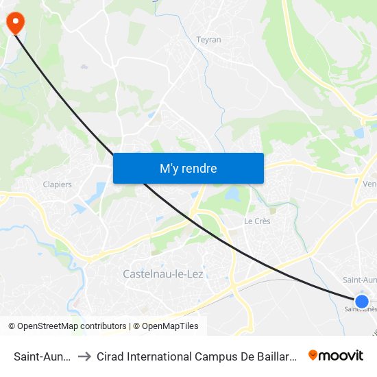 Saint-Aunès to Cirad International Campus De Baillarguet map