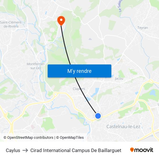 Caylus to Cirad International Campus De Baillarguet map