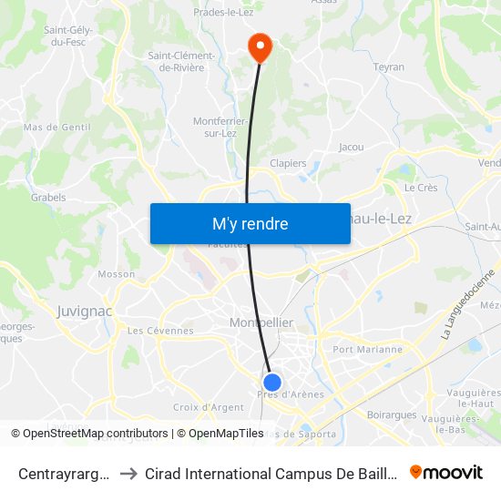 Centrayrargues to Cirad International Campus De Baillarguet map