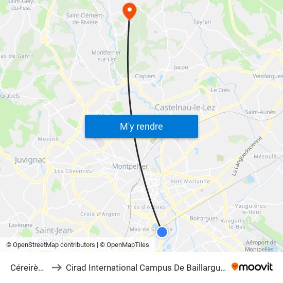 Céreirède to Cirad International Campus De Baillarguet map