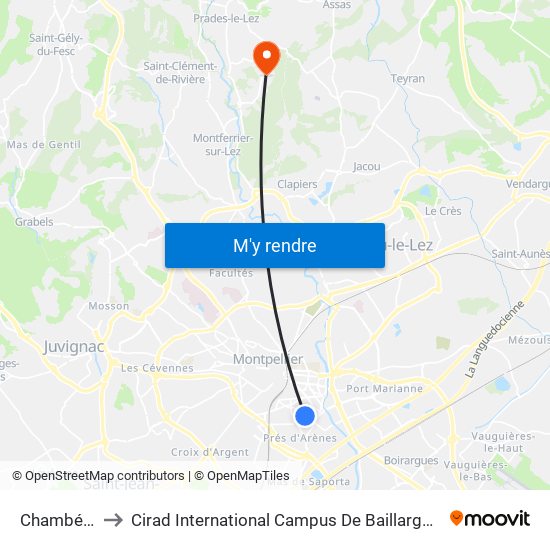 Chambéry to Cirad International Campus De Baillarguet map