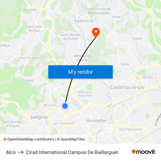 Alco to Cirad International Campus De Baillarguet map