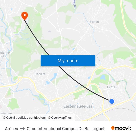 Arènes to Cirad International Campus De Baillarguet map