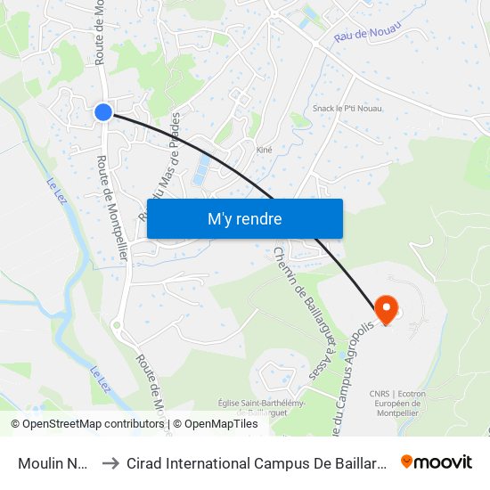 Moulin Neuf to Cirad International Campus De Baillarguet map