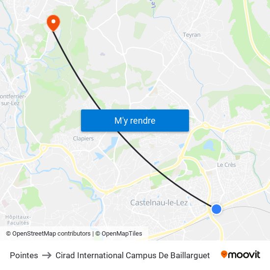 Pointes to Cirad International Campus De Baillarguet map