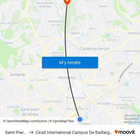 Saint-Pierre to Cirad International Campus De Baillarguet map