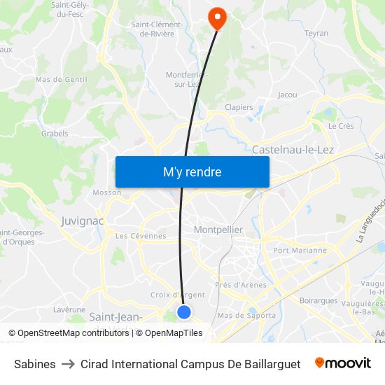 Sabines to Cirad International Campus De Baillarguet map