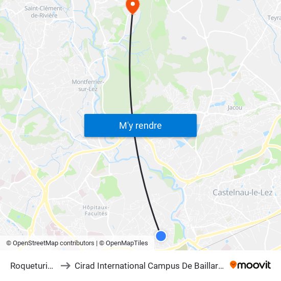 Roqueturière to Cirad International Campus De Baillarguet map
