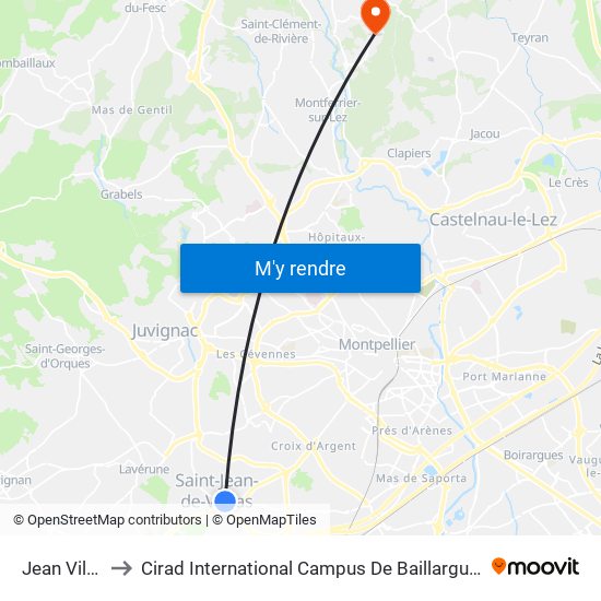 Jean Vilar to Cirad International Campus De Baillarguet map