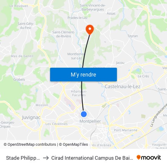 Stade Philippidès to Cirad International Campus De Baillarguet map