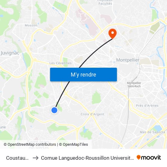 Coustaude to Comue Languedoc-Roussillon Universités map