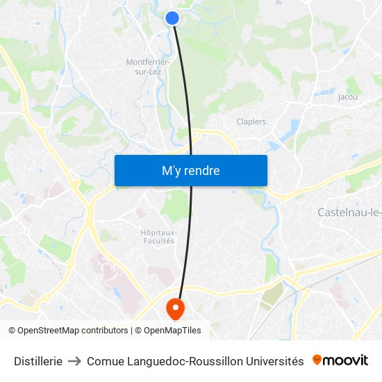 Distillerie to Comue Languedoc-Roussillon Universités map
