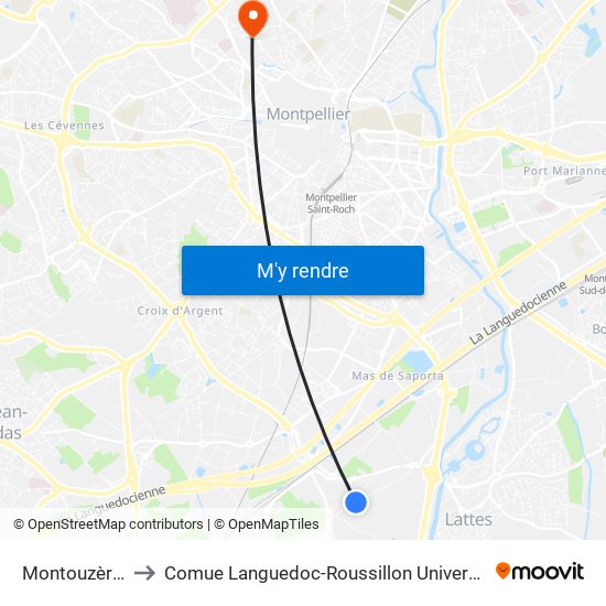 Montouzères to Comue Languedoc-Roussillon Universités map