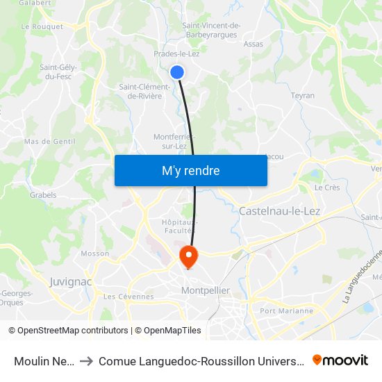 Moulin Neuf to Comue Languedoc-Roussillon Universités map