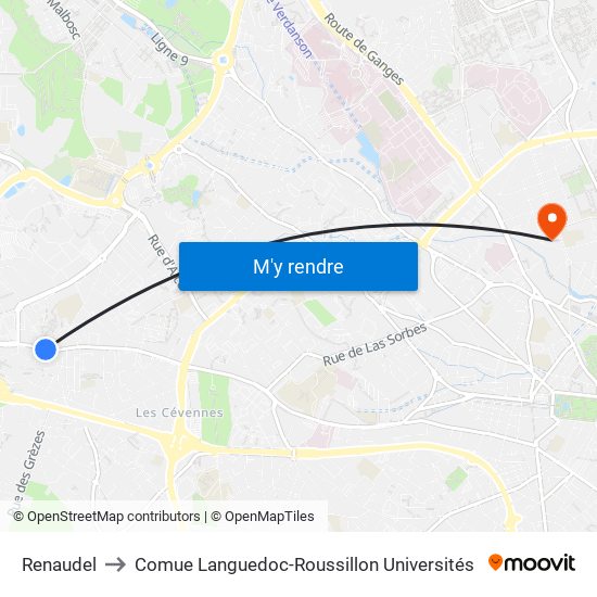 Renaudel to Comue Languedoc-Roussillon Universités map