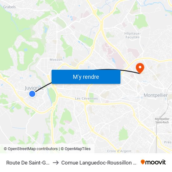 Route De Saint-Georges to Comue Languedoc-Roussillon Universités map