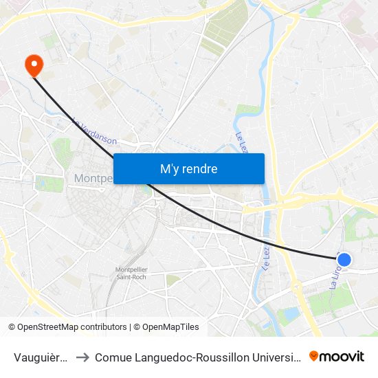 Vauguières to Comue Languedoc-Roussillon Universités map