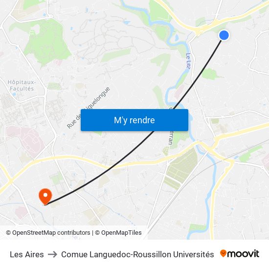 Les Aires to Comue Languedoc-Roussillon Universités map