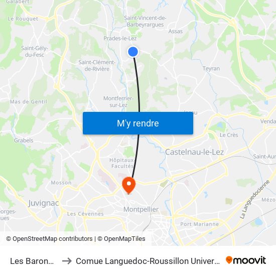 Les Baronnes to Comue Languedoc-Roussillon Universités map