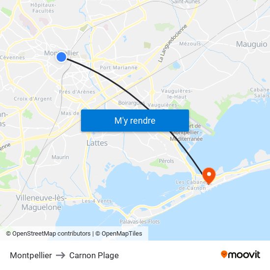 Montpellier to Carnon Plage map