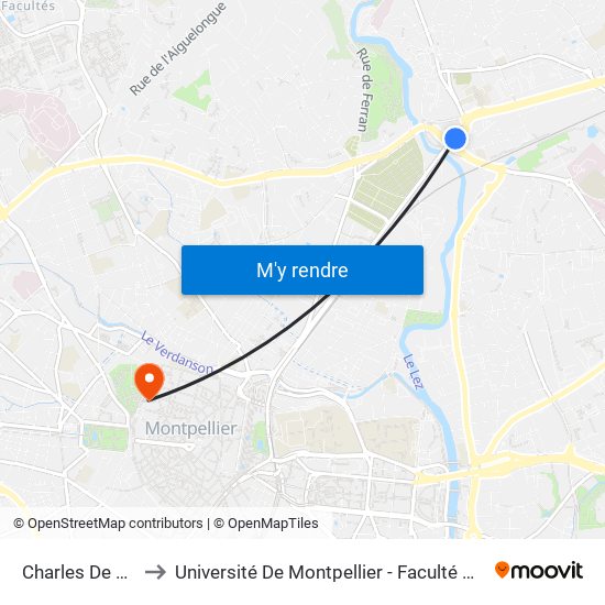 Charles De Gaulle to Université De Montpellier - Faculté De Médecine map