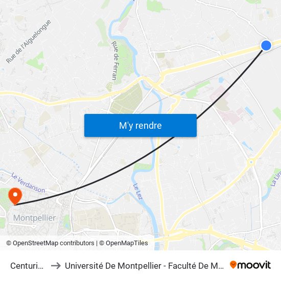 Centurions to Université De Montpellier - Faculté De Médecine map