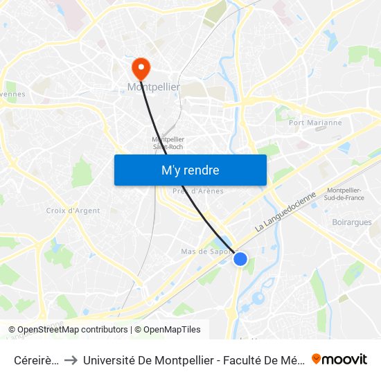 Céreirède to Université De Montpellier - Faculté De Médecine map