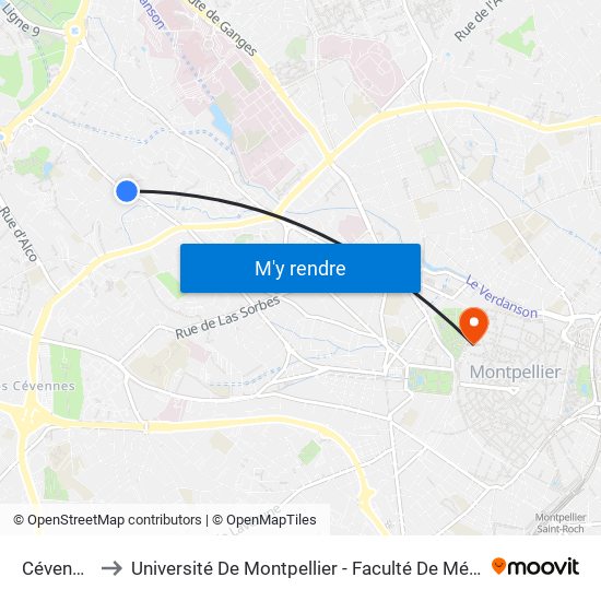 Cévennes to Université De Montpellier - Faculté De Médecine map