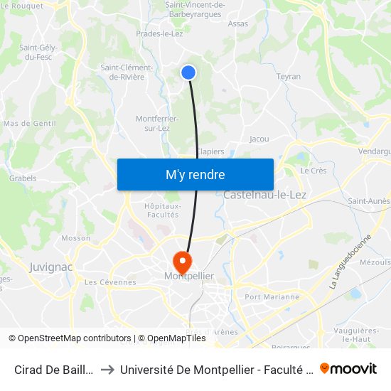 Cirad De Baillarguet to Université De Montpellier - Faculté De Médecine map