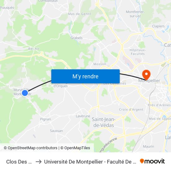 Clos Des Pins to Université De Montpellier - Faculté De Médecine map