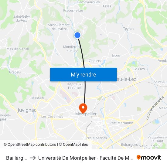 Baillarguet to Université De Montpellier - Faculté De Médecine map