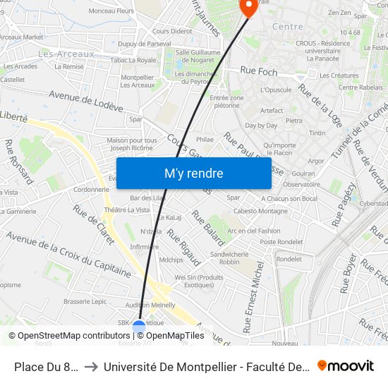 Place Du 8 Mai to Université De Montpellier - Faculté De Médecine map