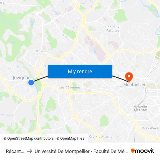 Récantou to Université De Montpellier - Faculté De Médecine map