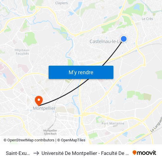 Saint-Exupéry to Université De Montpellier - Faculté De Médecine map