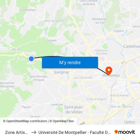 Zone Artisanale to Université De Montpellier - Faculté De Médecine map
