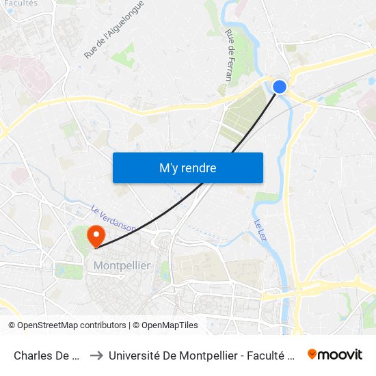 Charles De Gaulle to Université De Montpellier - Faculté De Médecine map