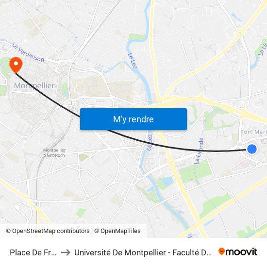 Place De France to Université De Montpellier - Faculté De Médecine map